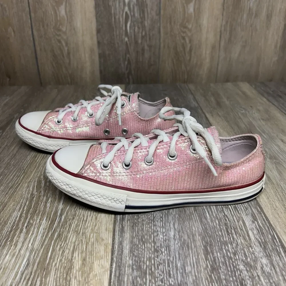 Converse Junior Youth US Size 2 Chuck Taylor All Star Low Pink Glitter Shoes